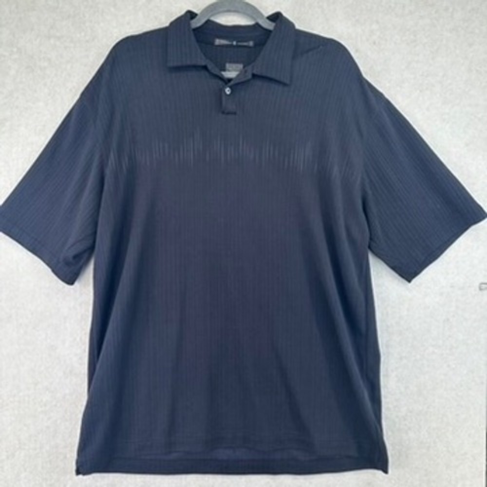 Tiger Woods Golf Polo Shirt Mens Large Black Pinstripe Short Sleeve Performance